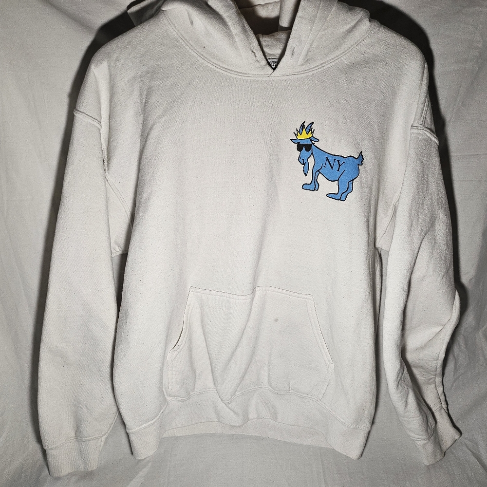 GOAT - White Hoodie with Blue Graphic